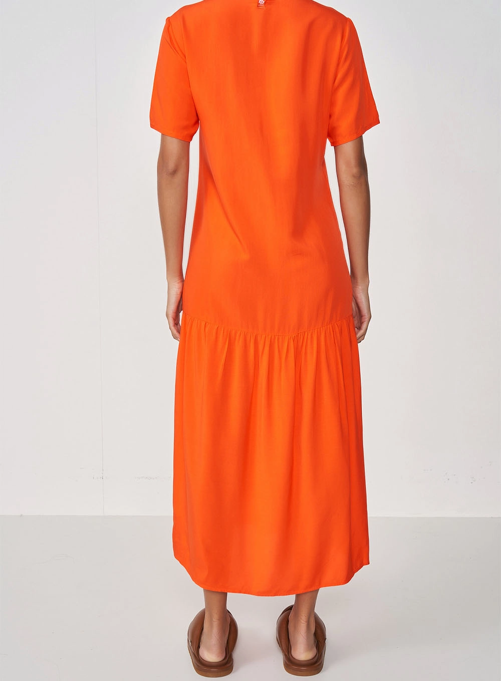 Vestido T-shirt Francine Com Babados Laranja