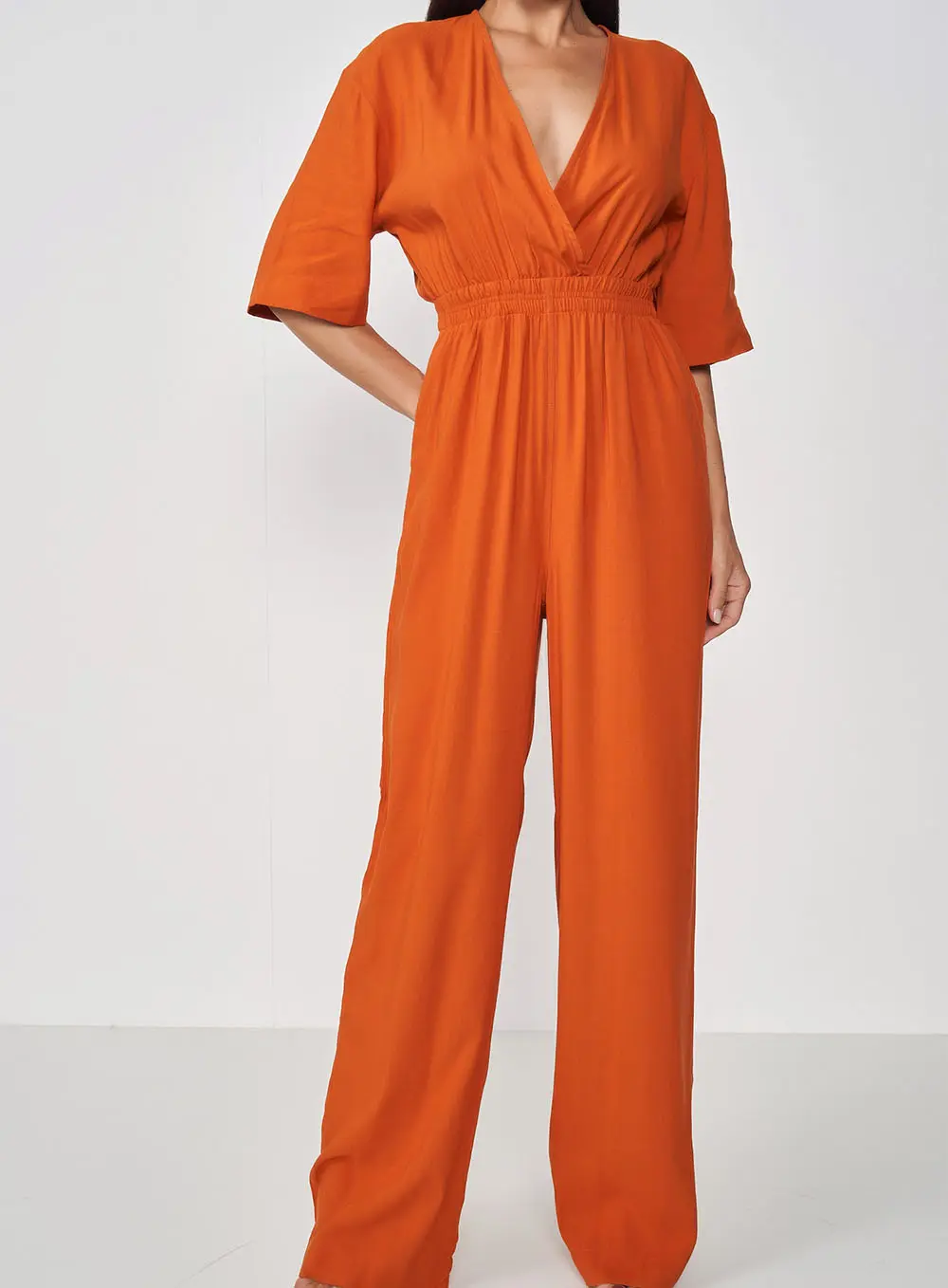 Macacão Comfy Com Linho Maiara Russet Laranja