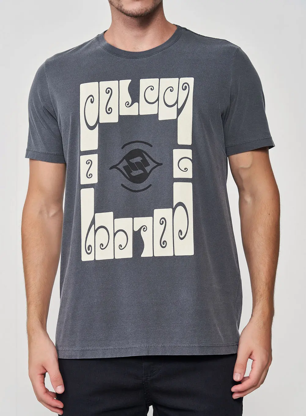 Camiseta Slim Delicate Estampada Gola Com Ribana CINZA