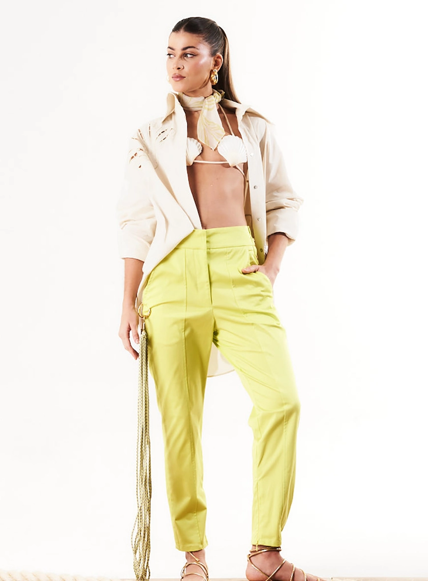 Calça Carrot Alfaiataria Com Nervuras Amarelo 2