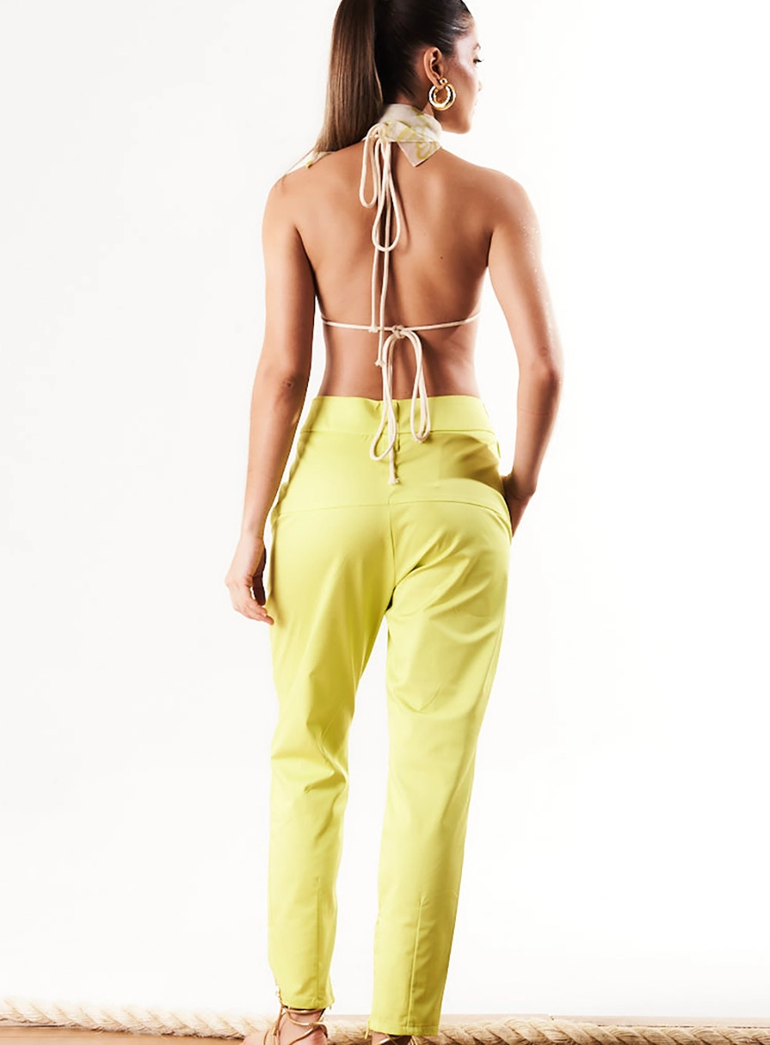 Calça Carrot Alfaiataria Com Nervuras Amarelo 4