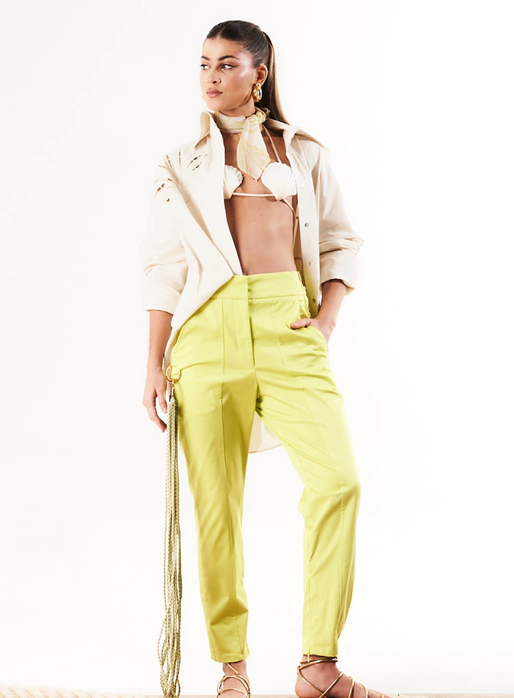 Calça Carrot Alfaiataria Com Nervuras Amarelo 2