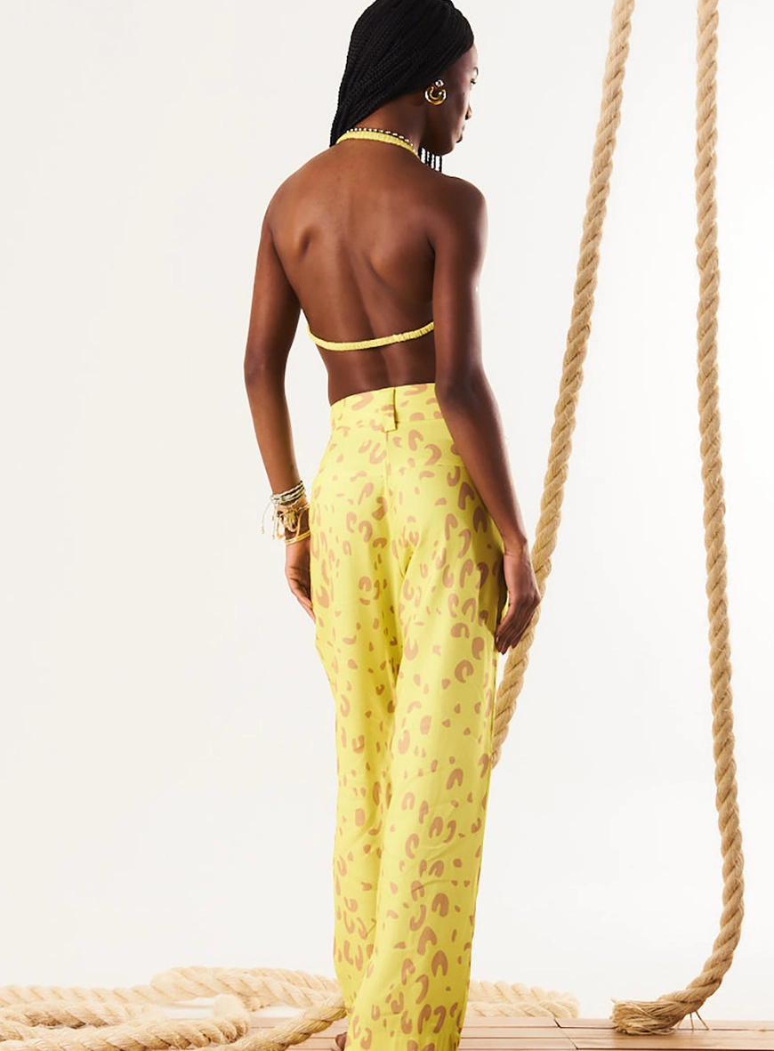 Calça Reta  Alfaiataria Animal Print Onça Estampados 4