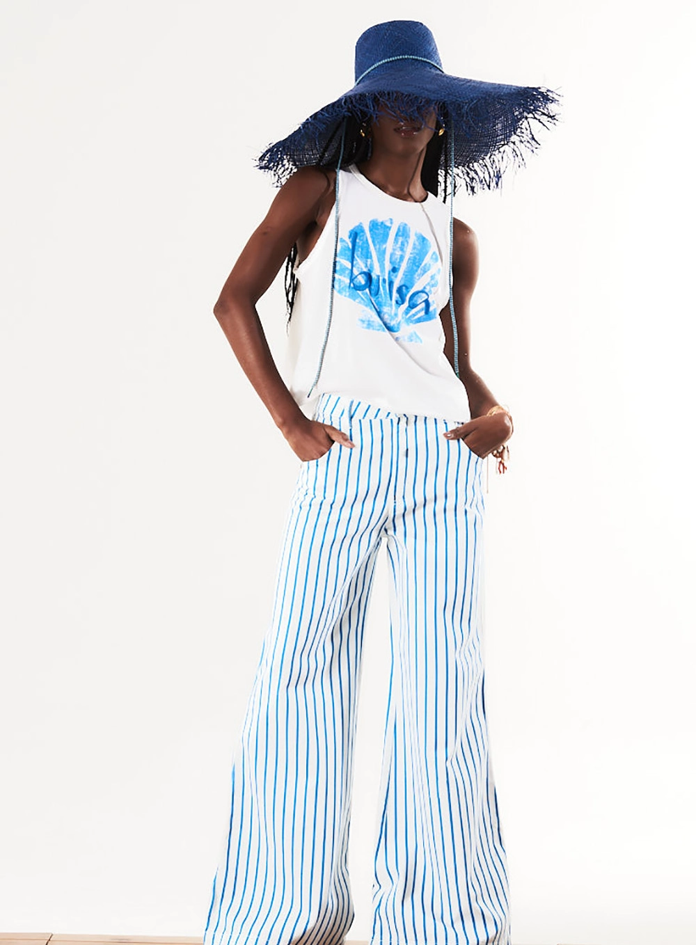 Calça Pantalona Daphne Sarja Listrada Estampados 2