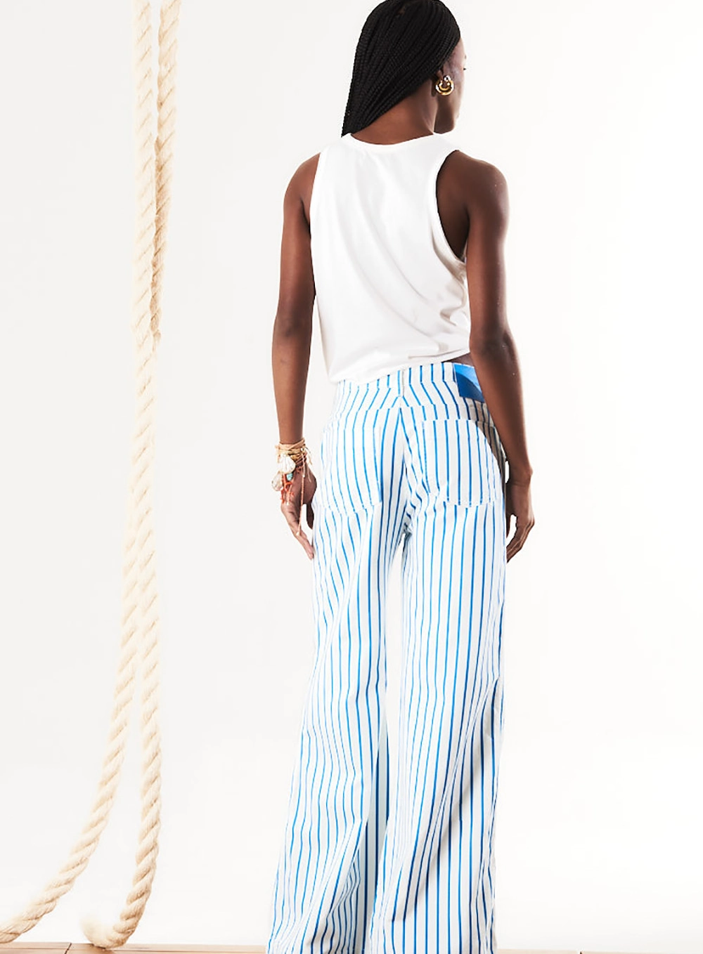 Calça Pantalona Daphne Sarja Listrada Estampados 4