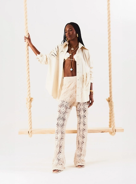 Calça Pantalona Renda Crochê