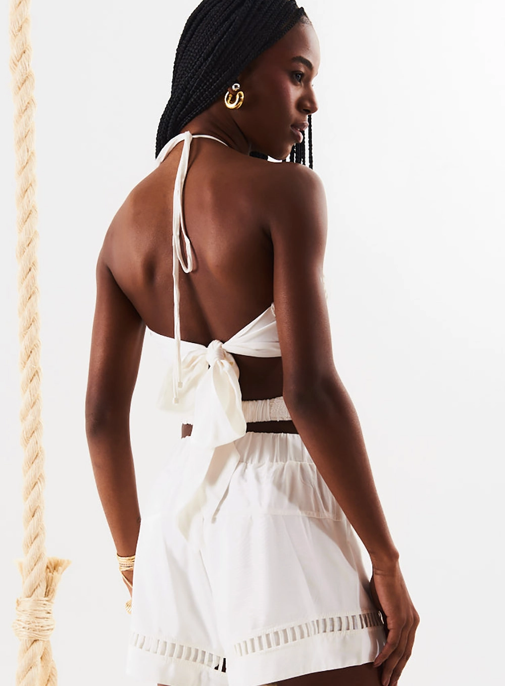 Short Comfy Cintura Alta Com Renda E Linho Off Shell 4