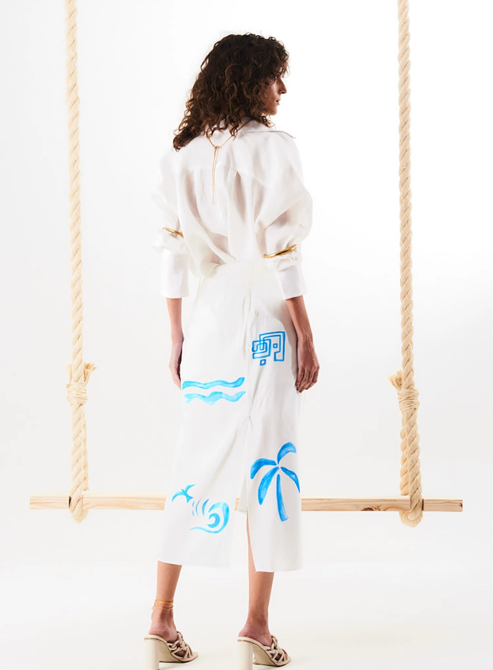 Saia Midi Beach Com Linho Estampados 4