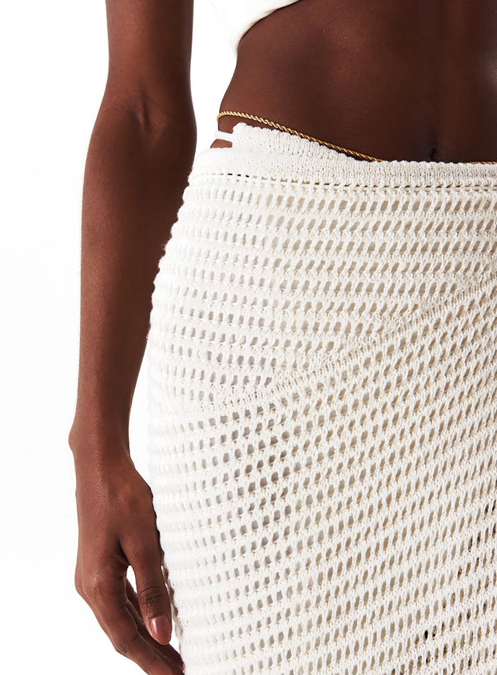 Saia Longa De Crochê Com Textura Aberta Bege 3