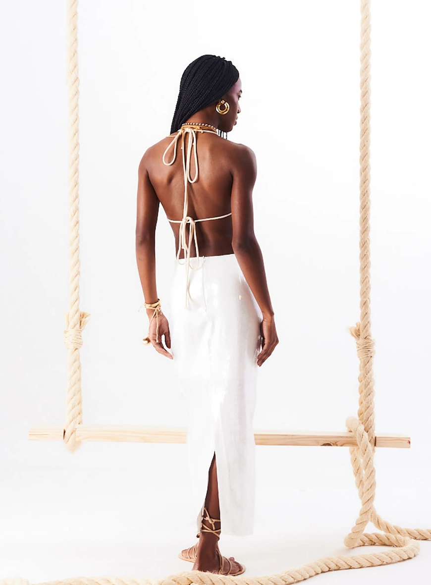 Saia Midi Linho Com Paetês Off White 3