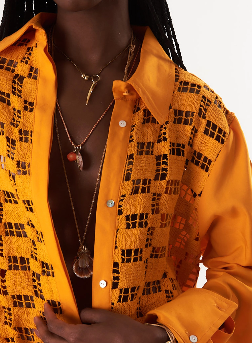 Camisa Oversized Com Linho E Renda Laranja 3
