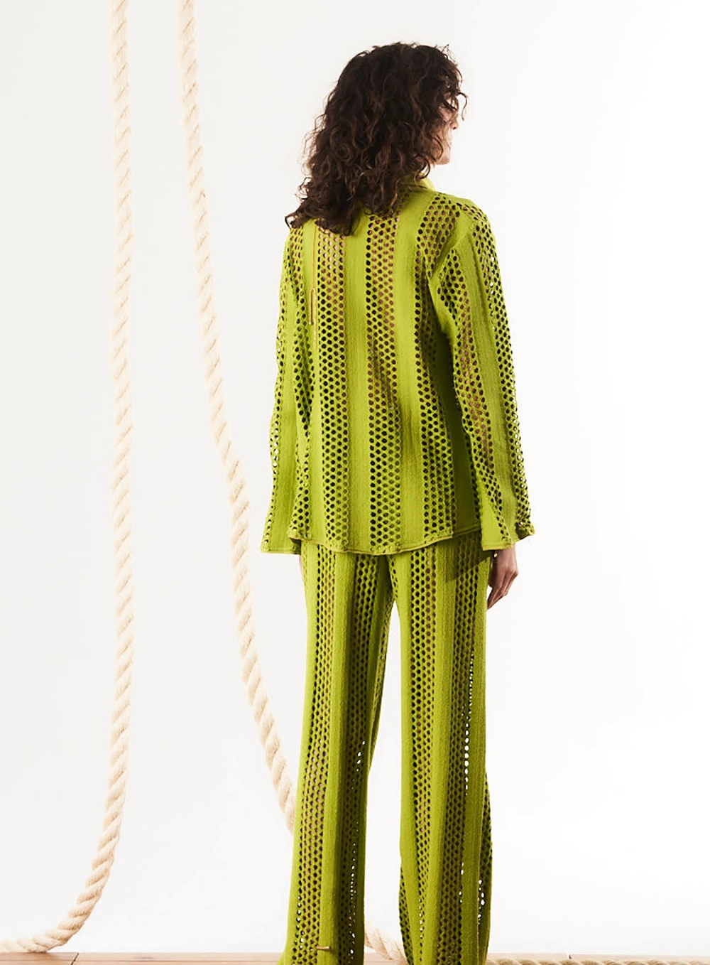 Camisa Reta Tricô Com Linho Verde 4