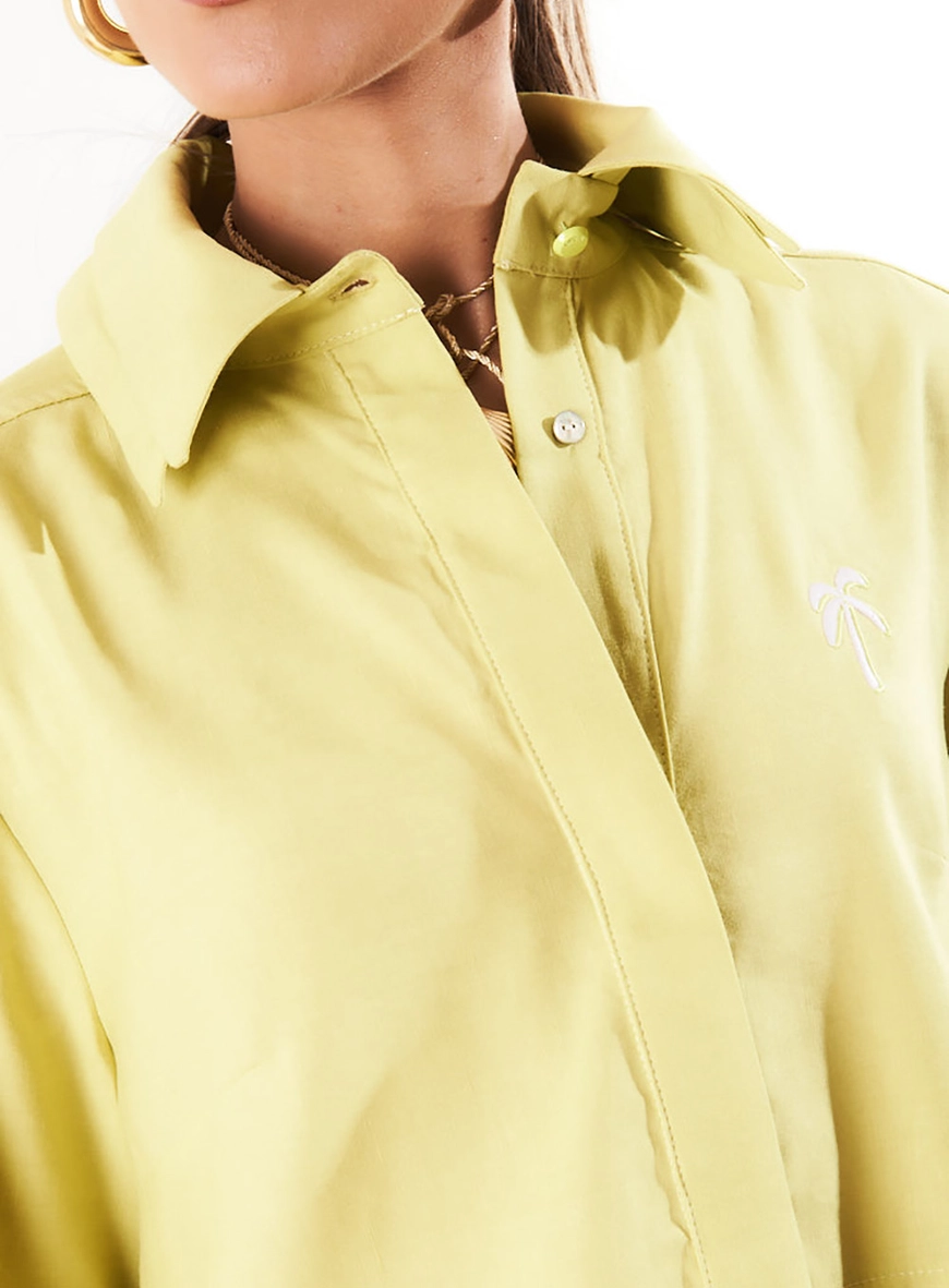 Camisa Cropped Com Linho E Abertura Nas Costas Amarelo 3
