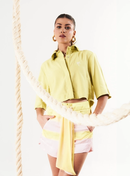 Camisa Cropped Com Linho E Abertura Nas Costas