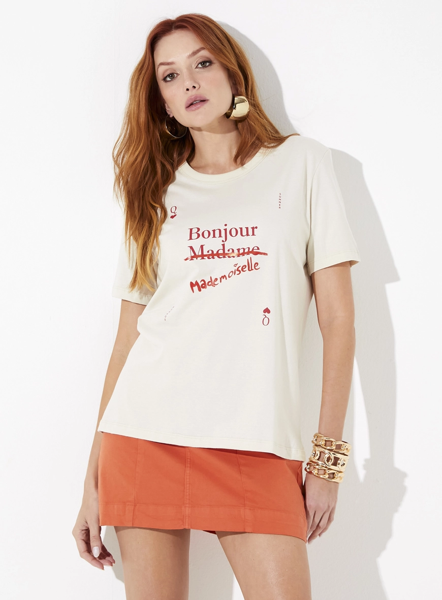 Camiseta Reta Bonjour Bege 1