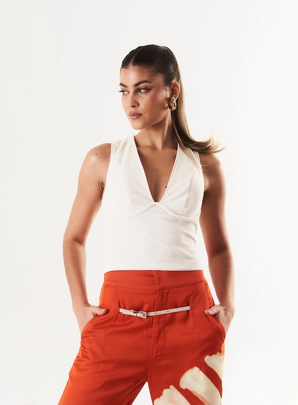 Blusa Slim Decote V Com Zíper E Linho