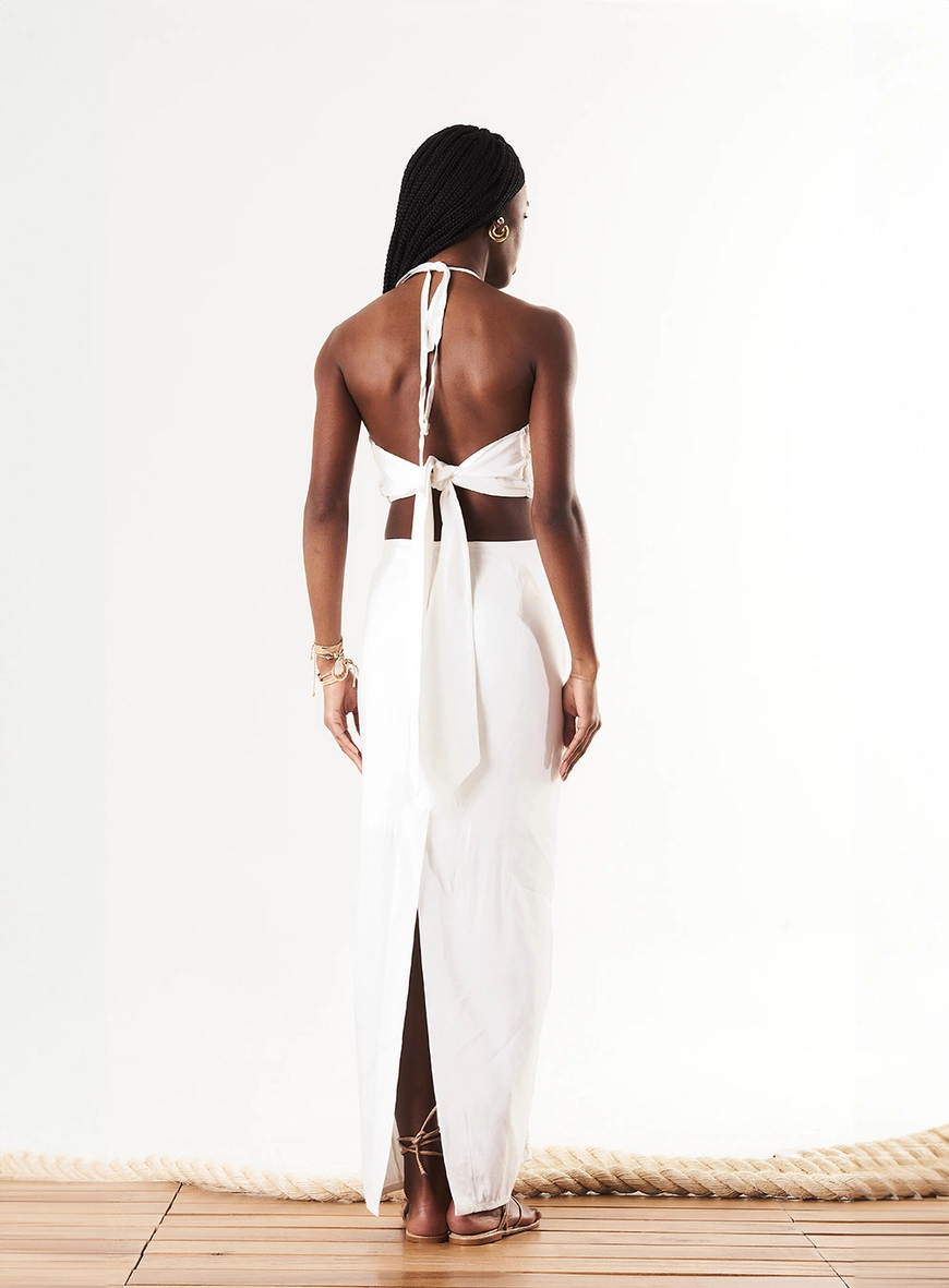 Vestido Longo Cut Out Com Renda E Linho Off Shell 2