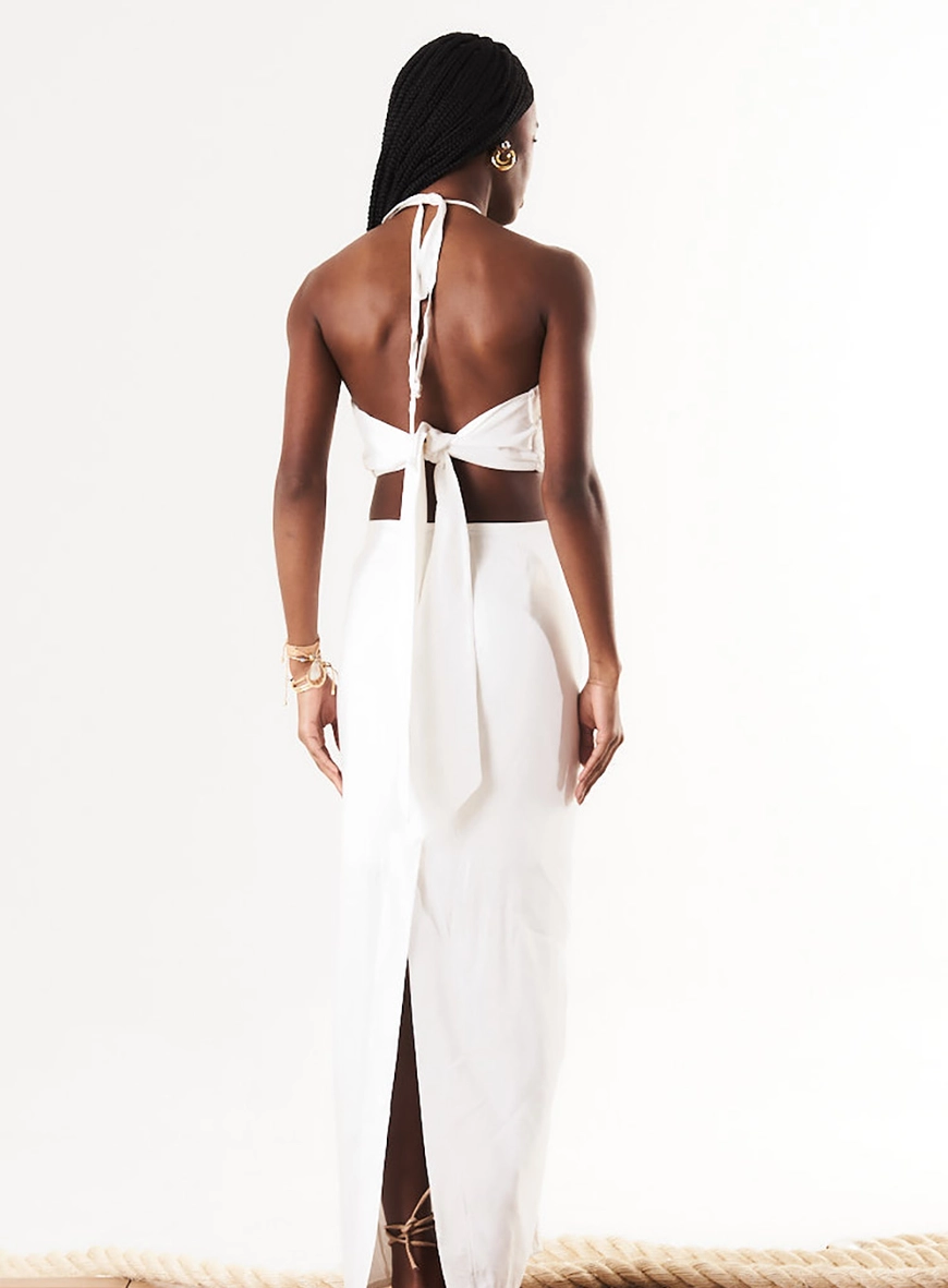 Vestido Longo Cut Out Com Renda E Linho Off Shell 4