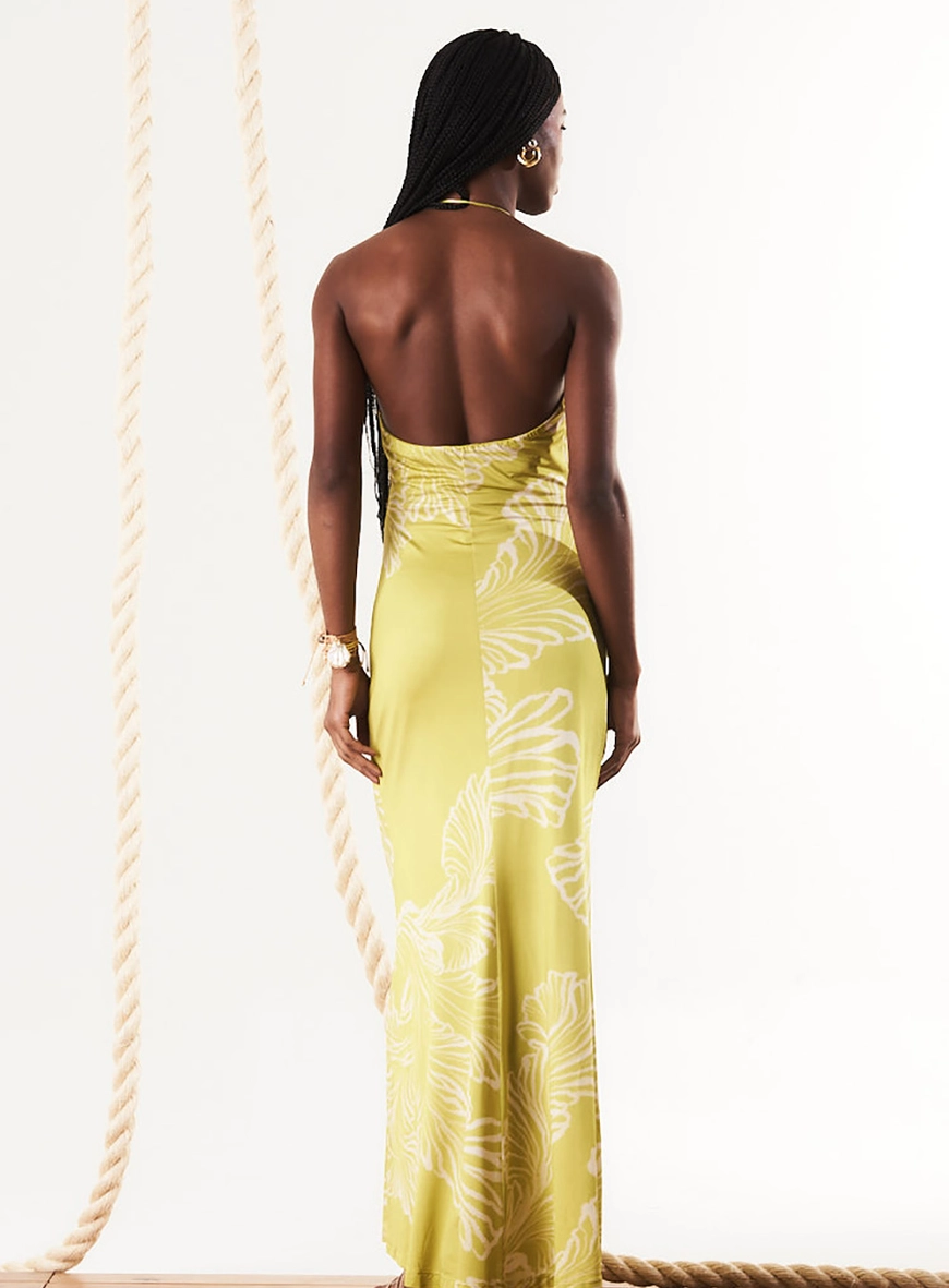 Vestido Longo Slim Frente Única Franzido Com Alça Estampados 4