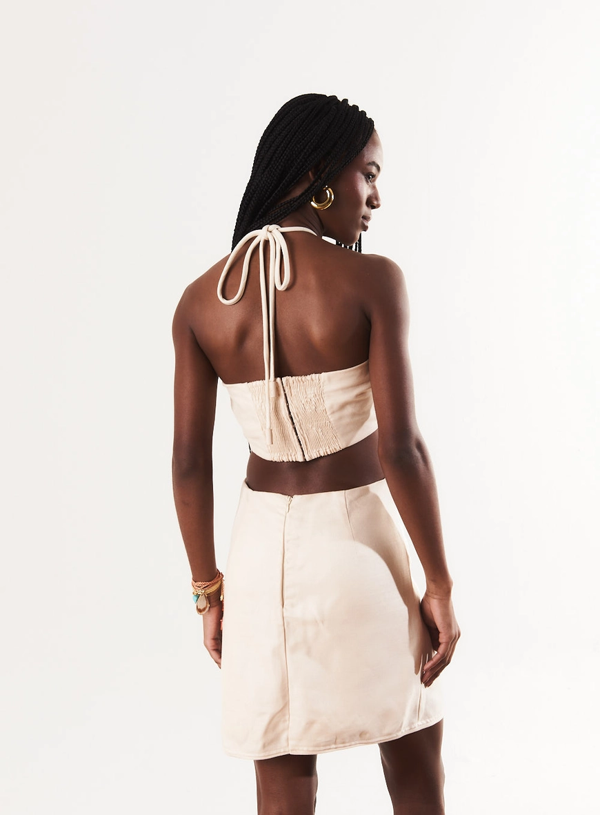 Vestido Slim Cut Out Com Alça Para Amarrar Bege 4
