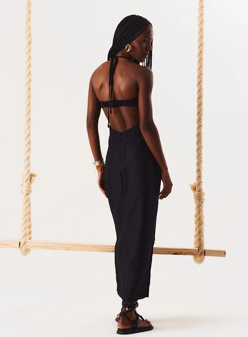 Vestido Linho Com Aplicação Preto 4