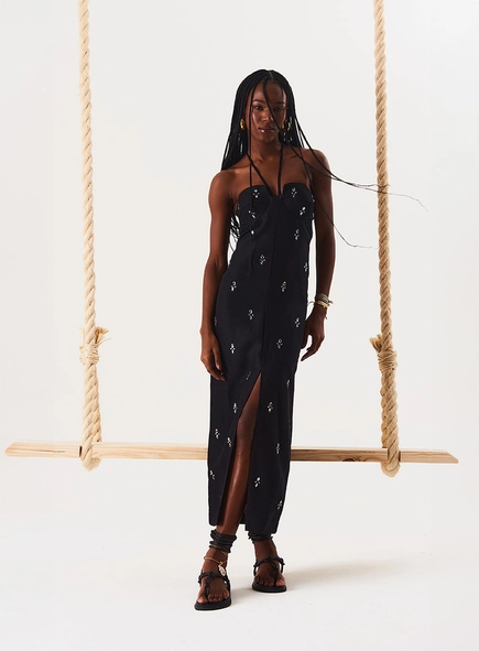 Vestido Linho Com Aplicação