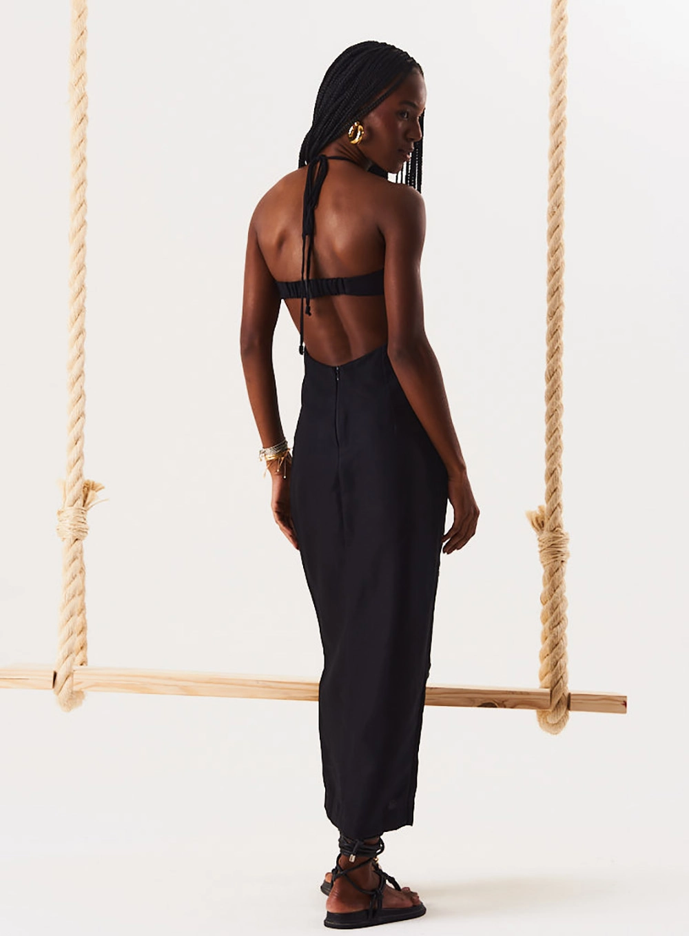 Vestido Linho Com Aplicação Preto 4