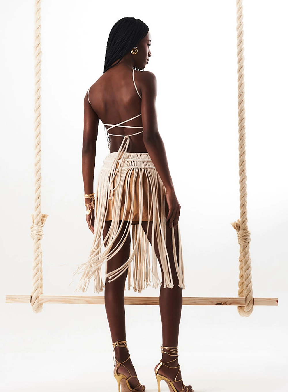 Vestido Macramê Franjas Com Forro Bege 2