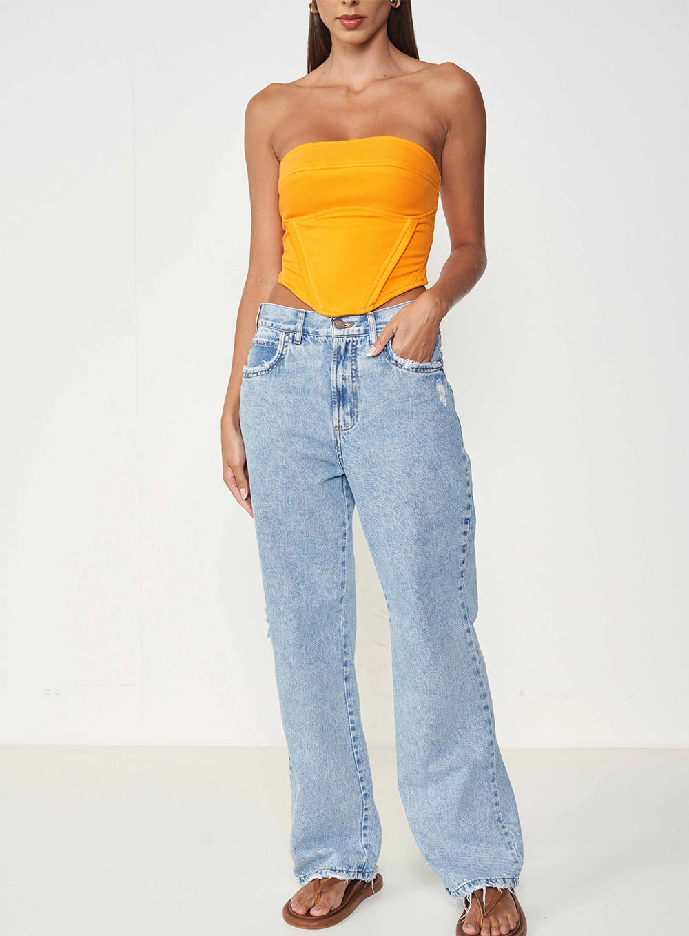 Top Corset Decote Reto Laranja 1