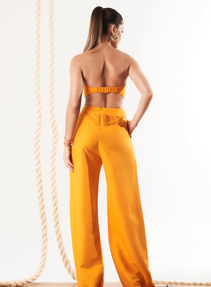 Macacão Pantalona Cut Out Com Linho Laranja 4