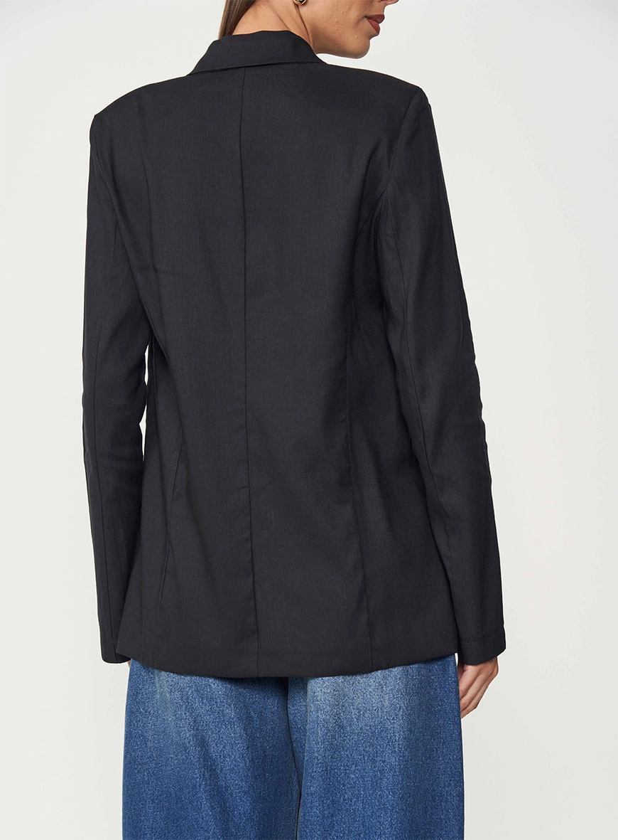 Blazer Clean Reto Alongado Com Linho Preto 4
