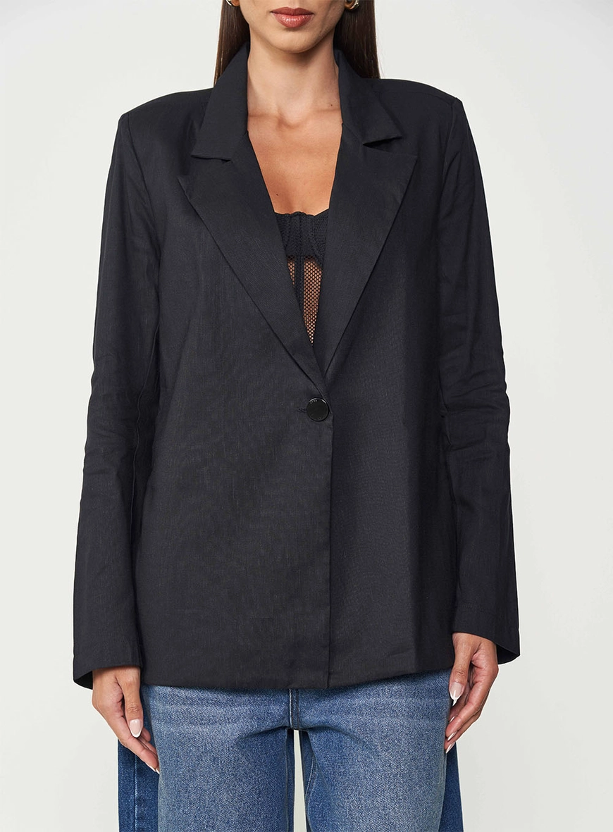 Blazer Clean Reto Alongado Com Linho Preto 2