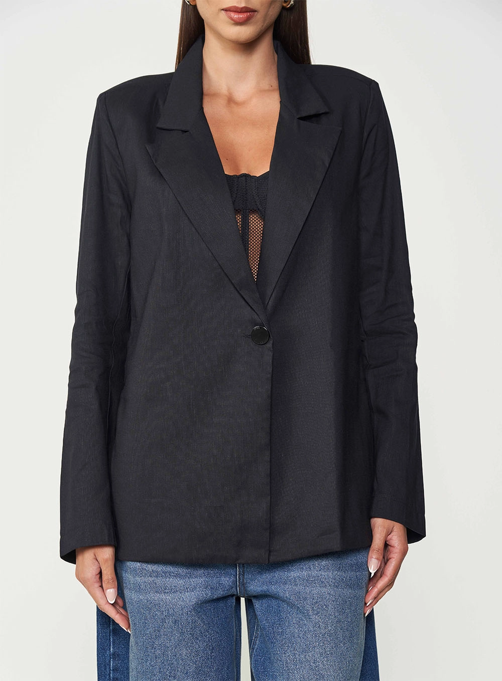 Blazer Clean Reto Alongado Com Linho Preto 2