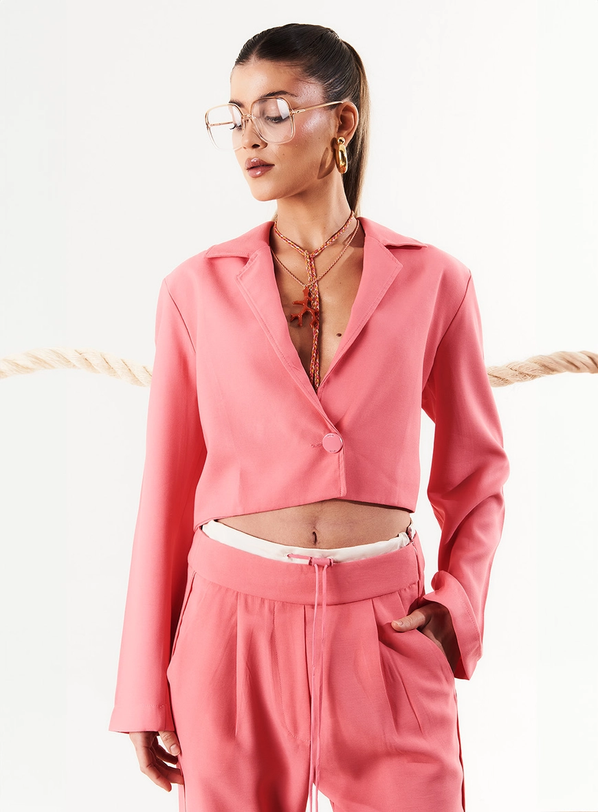 Blazer Cropped Reto Oversized Rosa 1