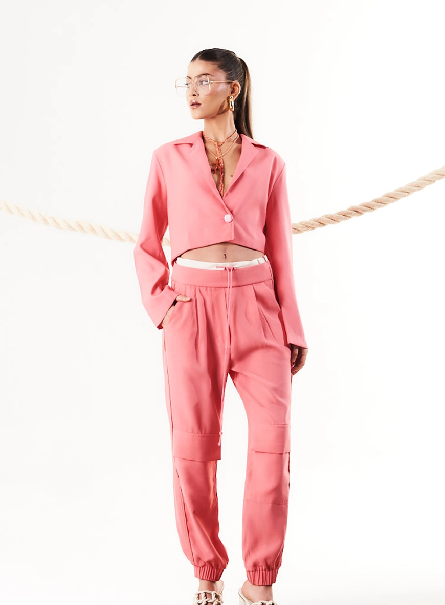 Blazer Cropped Reto Oversized Rosa 2
