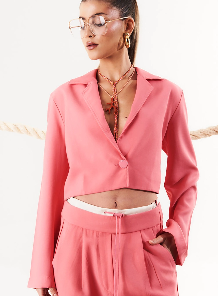 Blazer Cropped Reto Oversized Rosa 5