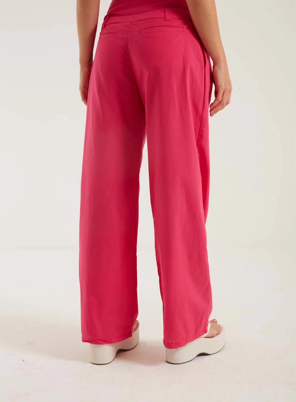 Calça Pantalona Cós Com Recorte Rosa 2