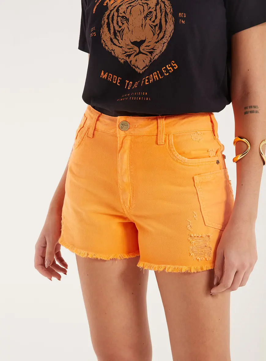 Short Karen Sarja Slim Barra A Fio Laranja 1