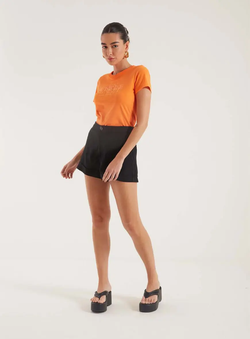 Camiseta Estampada E Bordada Laranja 9