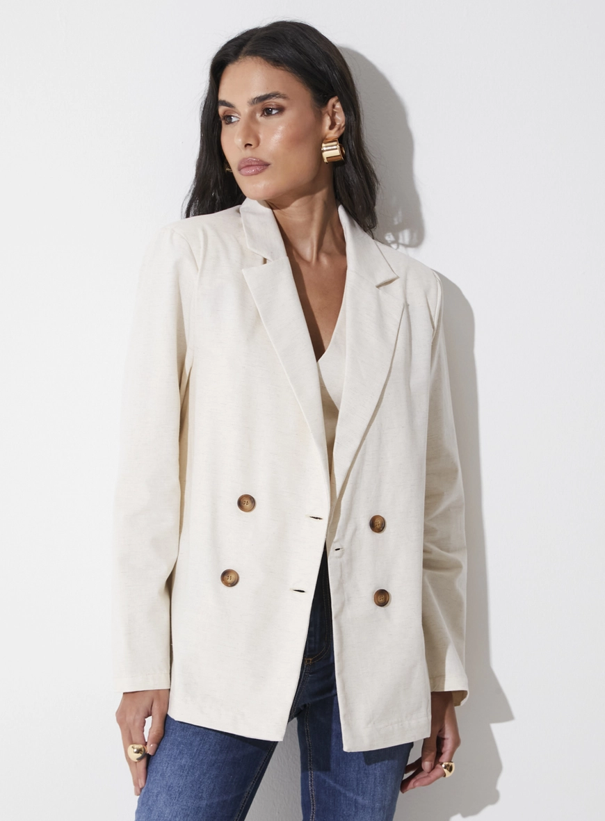 Blazer Reto Com Linho Bege 1