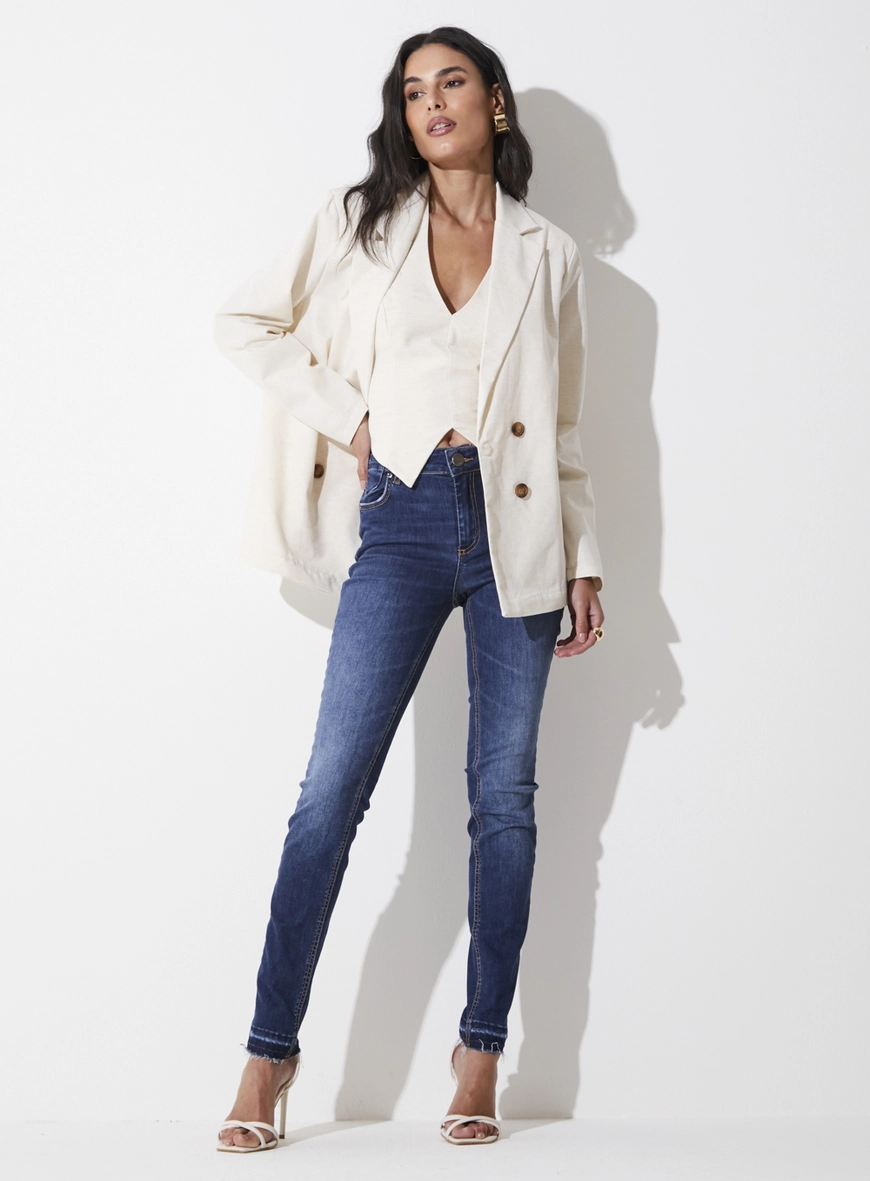 Blazer Reto Com Linho Bege 4