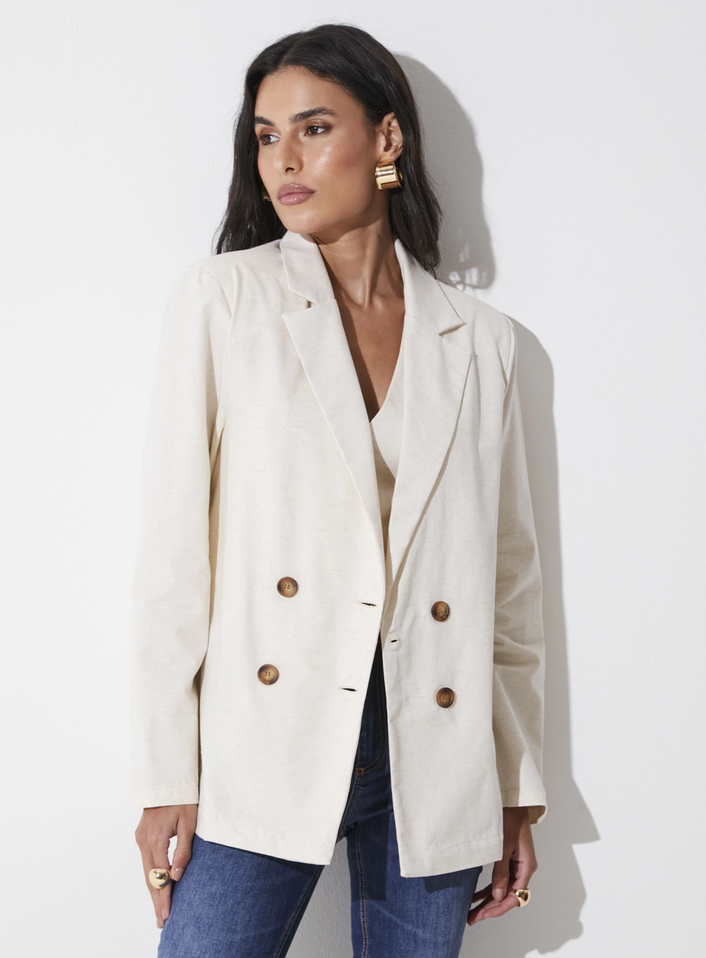 Blazer Reto Com Linho Bege 1