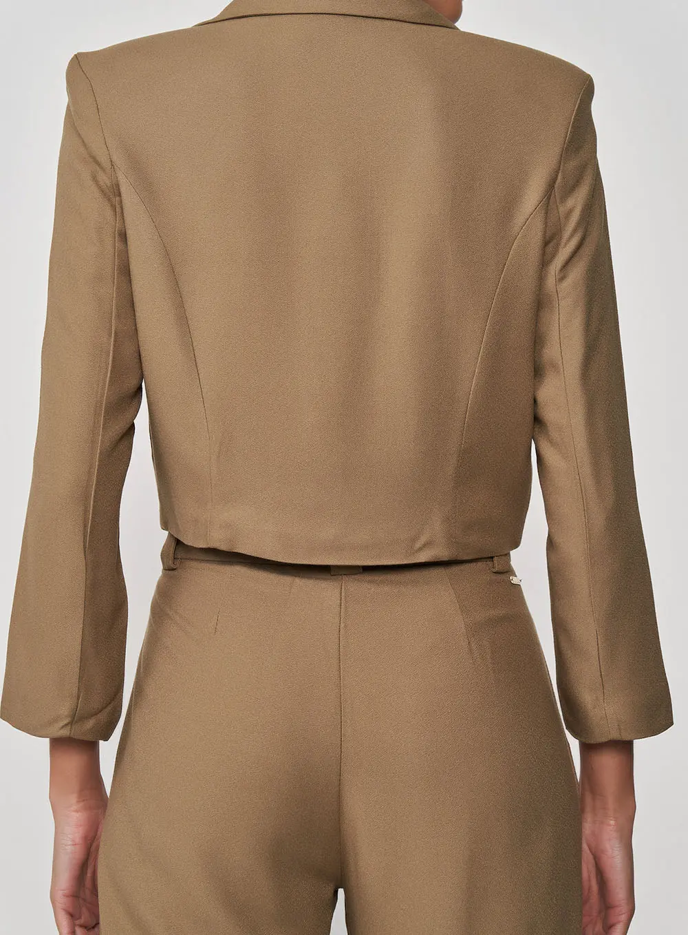Blazer Alfaiataria Cropped Raquel Misk Manga 7/8 Bege Misk