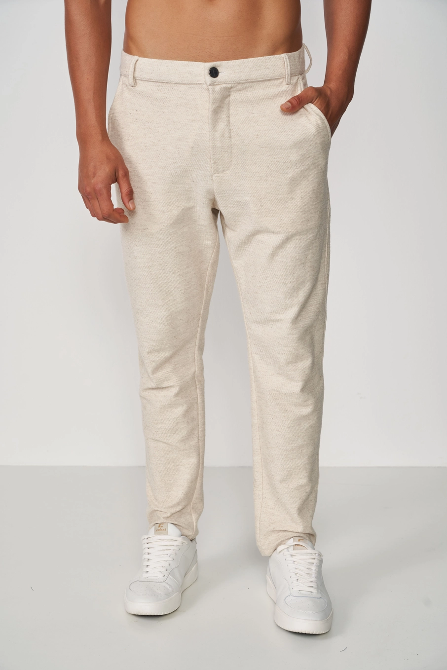 Calça Linho Masculina Com Bolsos Bege