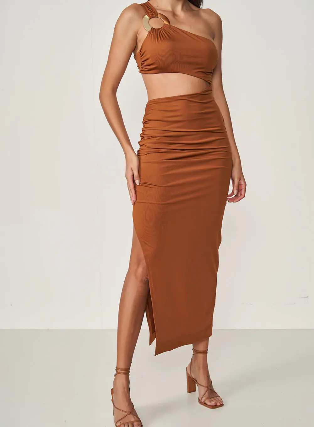Vestido Midi Slim Cut Out Jersey Drome Marrom