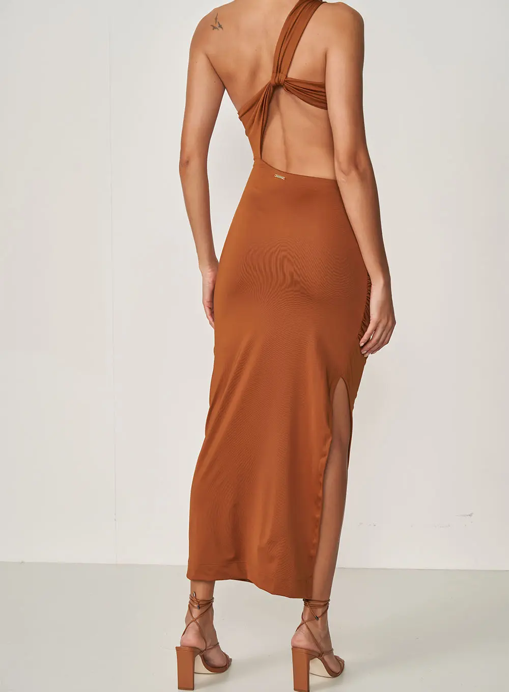 Vestido Midi Slim Cut Out Jersey Drome Marrom