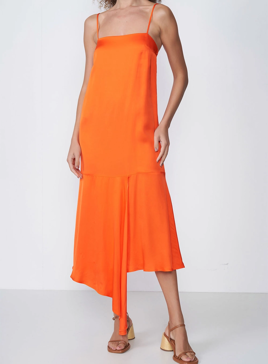 Vestido Midi Com Barra Assimétrica