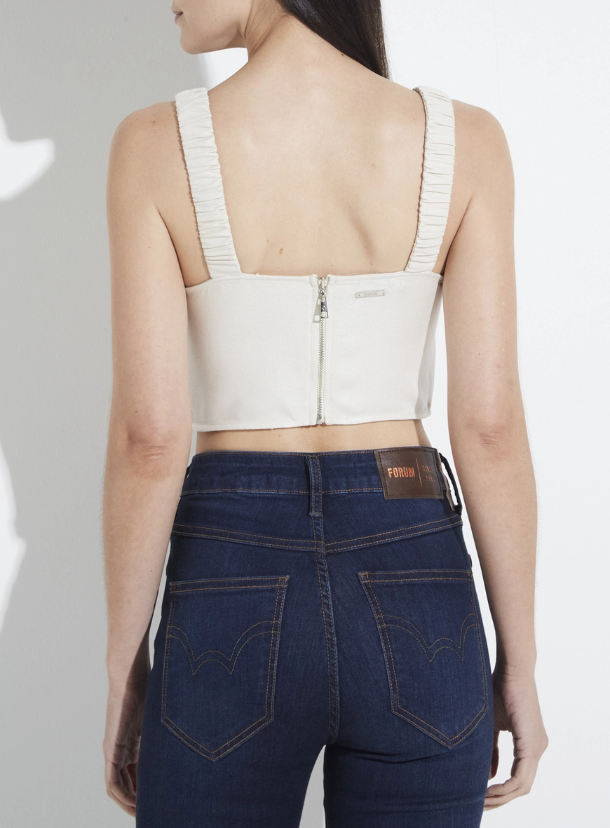 Top Cropped Linho Bege