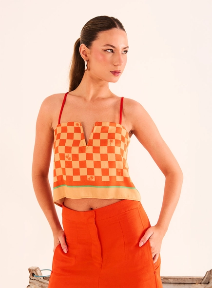 Top Com Babado E Alças Xadrez Estilo Vichy