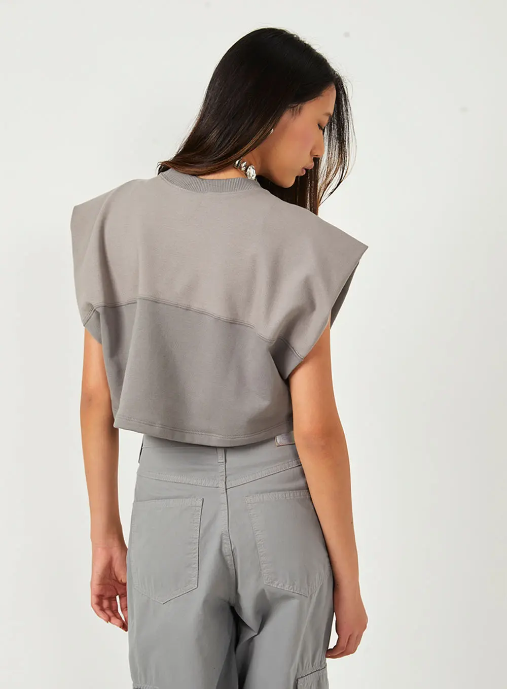 Blusa Moletom Cropped Cinza 2